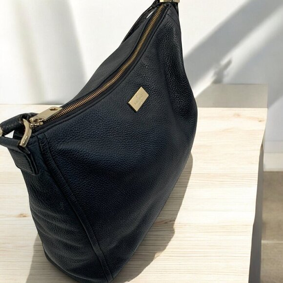 Kate Spade Black Leather hobo Shoulder Bag Pink Jacquard Lining WKRU3028 - Picture 8 of 16